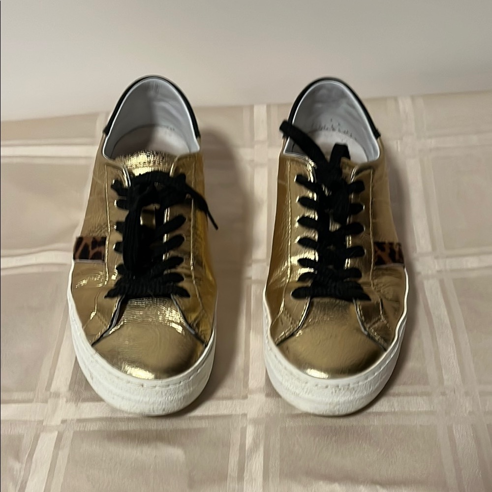 Gold Metallic Sneakers with Leopard Print Accent